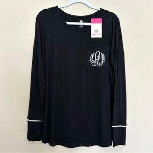 NWT Marley Lilly Black Long Sleeve Monogram Pocket Pajama Top
